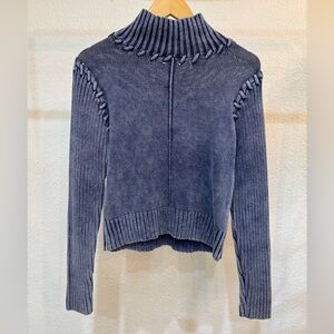 Blank NYC Blue Ribbed Mock Neck Crop Sweater Size S 100% Cotton